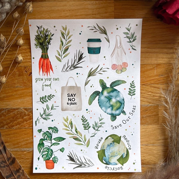 ECO-WARRIOR Stickerbogen A6, Earth Friendly Scrapbooking, Nachhaltigkeitsetiketten, Umweltetiketten