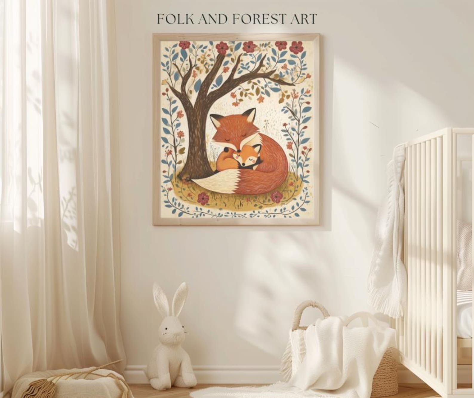 Fox and Cub Folk Art Print – Whimsical Woodland Nursery Decor ...
