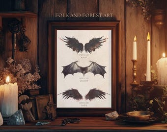 Arte de alas de vampiro de Coronas de Nyaxia / Casa de la Noche, Casa de la Sombra, Casa de la Sangre / Imprimible de fantasía oscura / Decoración de pared con arte de fan