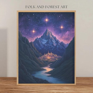 Starry Mountain City Art Print | Velaris-Inspired Digital Download | ACOTAR-Inspired Wall Art | Multiple Sizes Included
