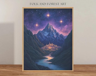 Starry Mountain City Art Print | Velaris-Inspired Digital Download | ACOTAR-Inspired Wall Art | Multiple Sizes Included