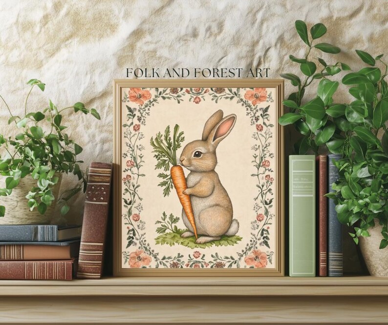 Vintage Spring Bunny Print | Folk Art Digital Download | Cottagecore ...