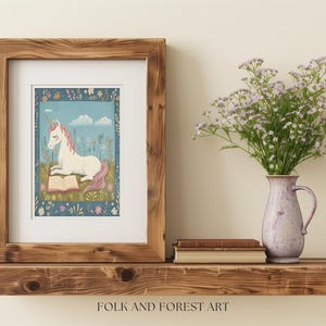 Unicorn Reading Art Print, Whimsical Unicorn Nursery Decor, Storybook Fantasy Wall Art, Cottagecore Kids Room Printable, Fairytale Animal image 8