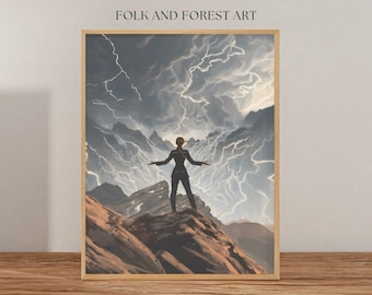 Arte de fantasía de Lightning Wielder / Descarga digital inspirada en Fourth Wing / Impresión de pared de Violet Sorrengail / Varios tamaños incluidos