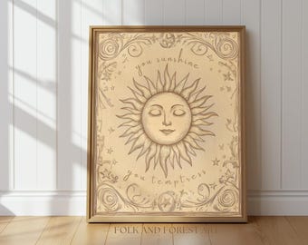 You Sunshine You Temptress Art Print – Fine Line Inspired Wall Art, Harry Styles Fan Gift, Sun Illustration Digital Download