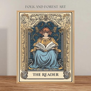 Téléchargement numérique du lecteur | Impression Art nouveau inspirée du tarot | Art mural livresque | Tropes de la série Tarot | Plusieurs tailles incluses