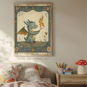 Baby-Drache röstet Marshmallow - Baby-Drache röstet Marshmallows - Cottagecore Kinderzimmer, Fantasy Leseecke Digitaler Download