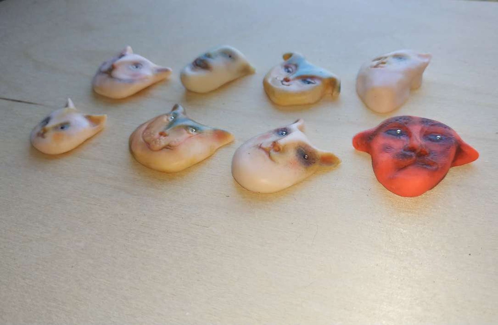 8 Cat Faces Polymer Clay 8 pieces OOAK set for DIY Etsy