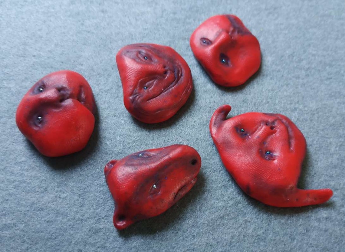 5 Red Creepy Monsters Polymer clay heads 5 pcs OOAK Face Etsy