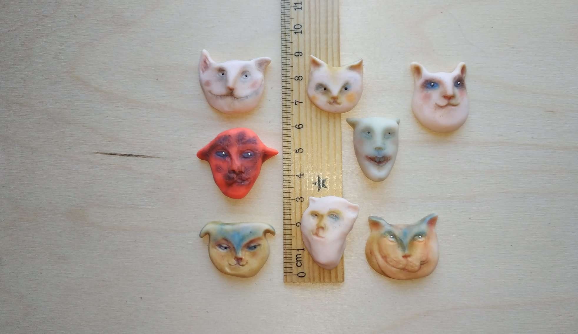 8 Cat Faces Polymer Clay 8 pieces OOAK set for DIY Etsy