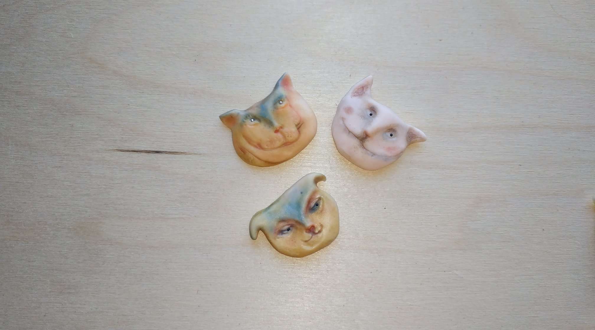 8 Cat Faces Polymer Clay 8 pieces OOAK set for DIY Etsy