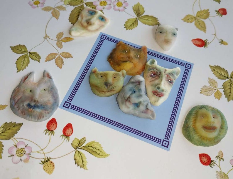 8 Cat Faces DIY Lion Manul Kitty Toy Craft polymer clay OOAK 8 p 8 Cat Faces DIY Lion Manul Kitty Toy Craft polymer clay OOAK 8 p