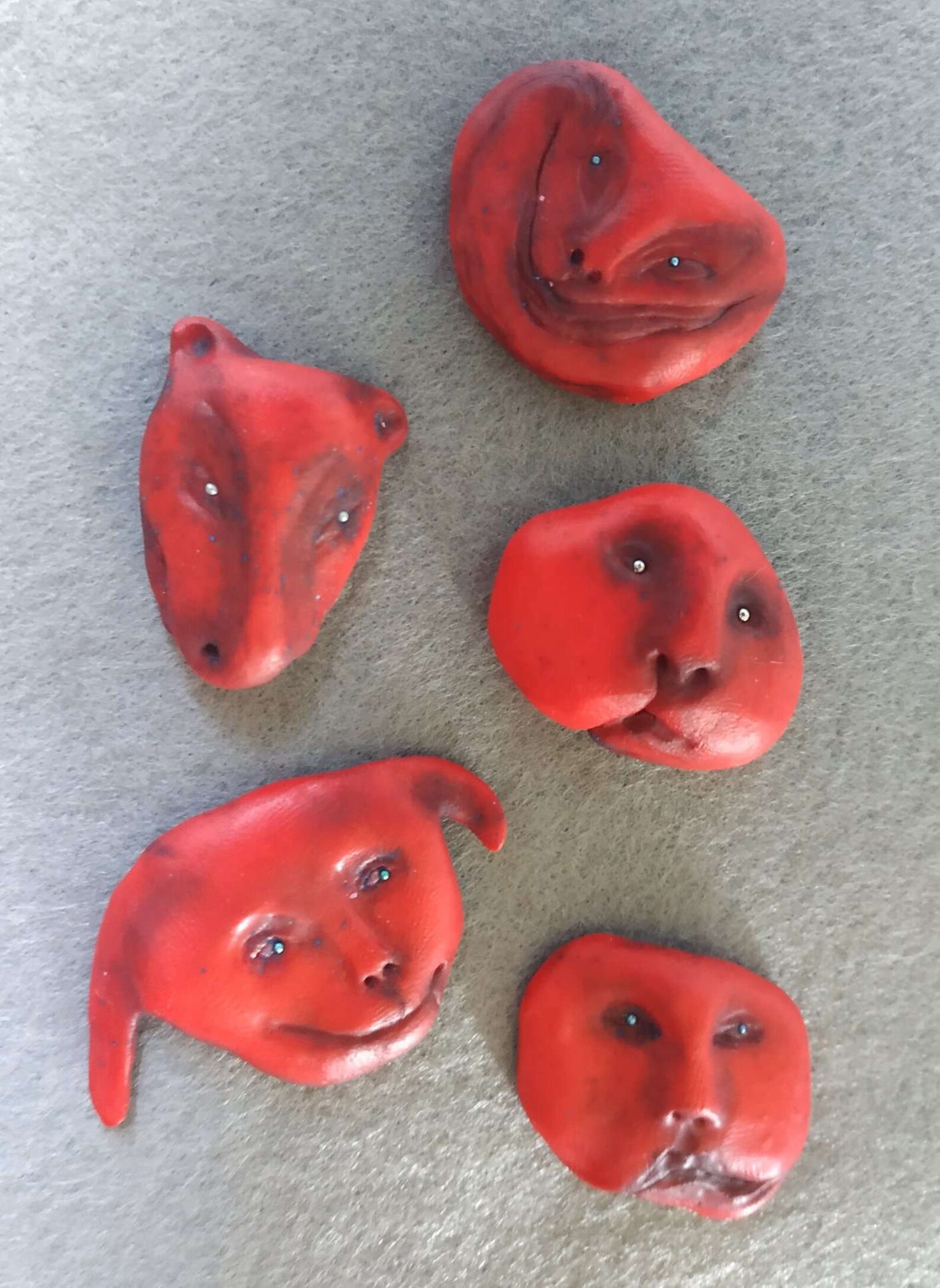 5 Red Creepy Monsters Polymer clay heads 5 pcs OOAK Face Etsy
