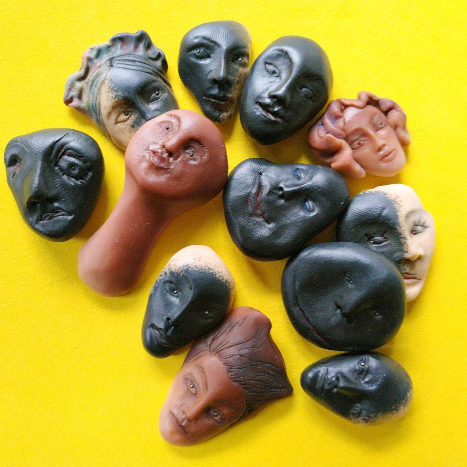 Burned faces made of polymer clay set of 12 pieces Etsy