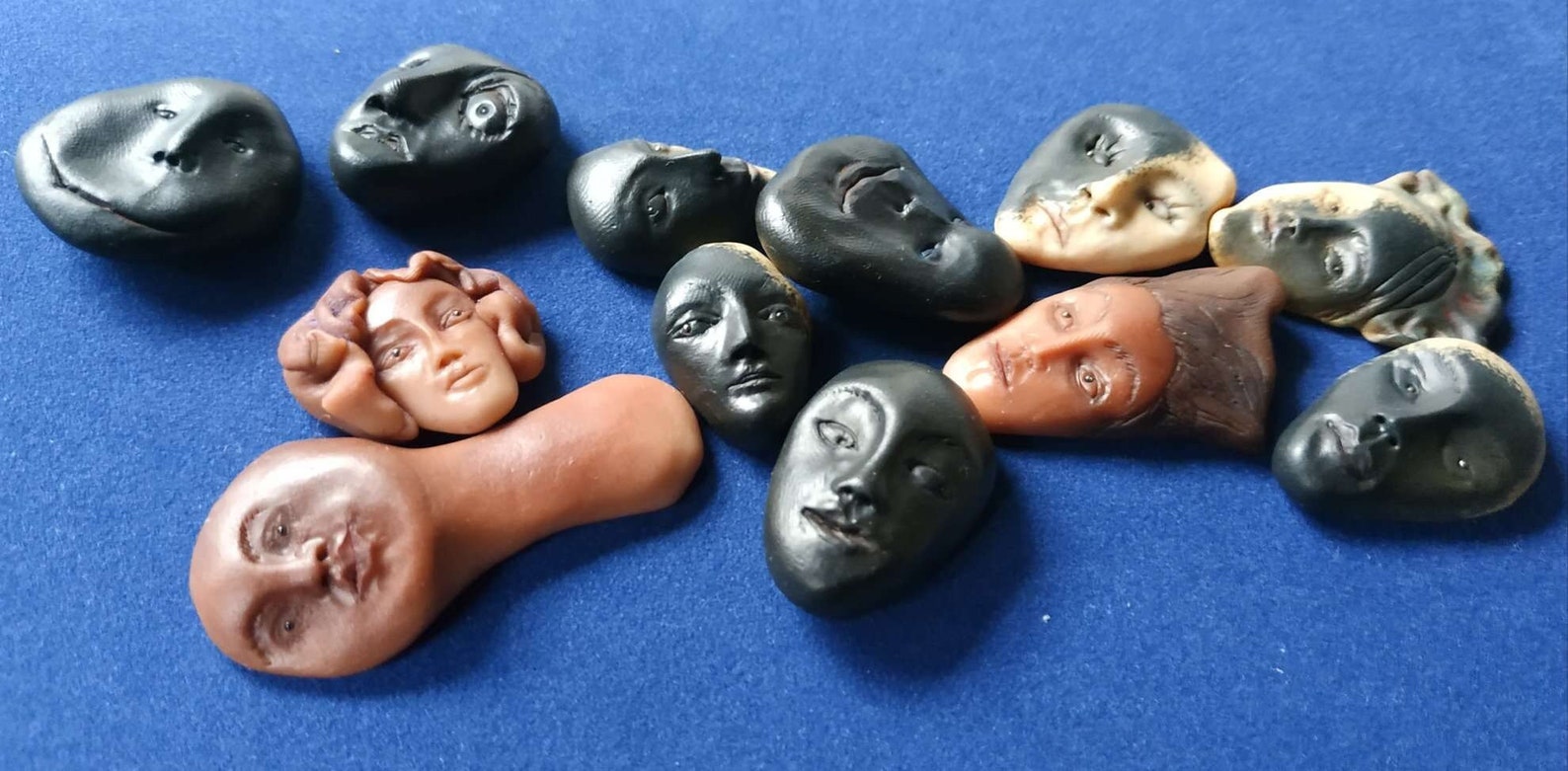 Burned faces made of polymer clay set of 12 pieces Etsy