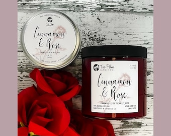 Cinnamon & Rose Scented Soy Wax Candle | 13 oz | 8 oz