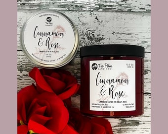 Cinnamon & Rose Scented Soy Wax Candle | 13 oz | 8 oz