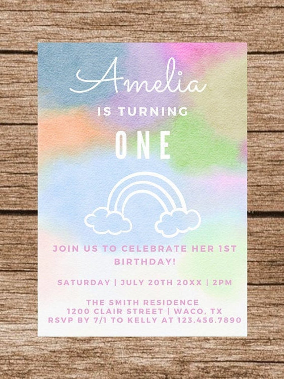Rainbow 1st Birthday Party Invitation | Etsy