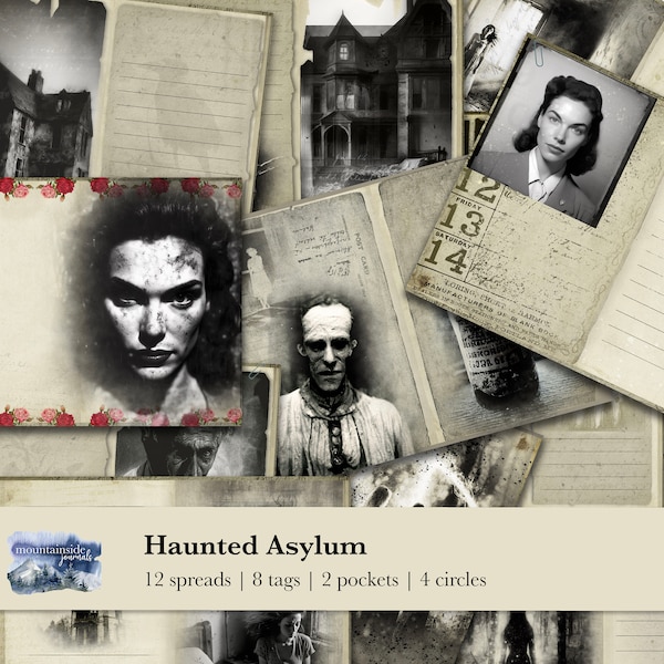 Haunted Asylum | Grunge | Haunted |  Digital | Junk Journal kit | Download | Instant | Pages | Printable | Ephemera | Grimoire | Gothic