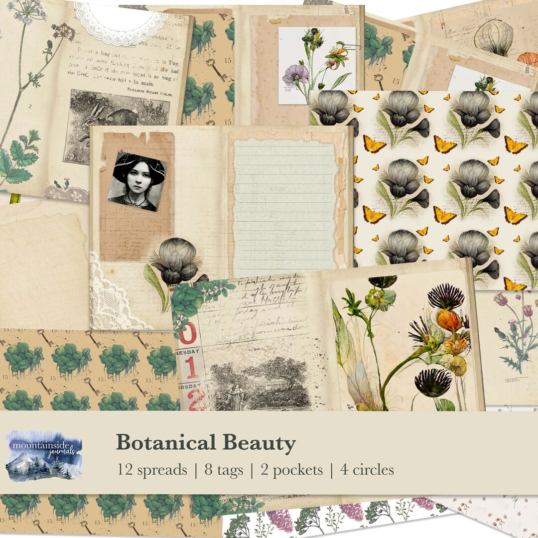 Botanical Beauty Antique Digital Junk Journal Kit Pages Printable ...