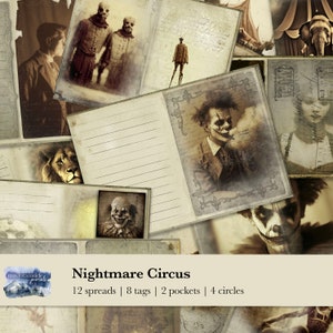 Nachtmerriecircus | Grunge | Achtervolgd | Digitaal | Junk Journal-kit | Downloaden | Meteen | Pagina's | Afdrukbaar | Kortstondige | Gotisch | Verschrikking