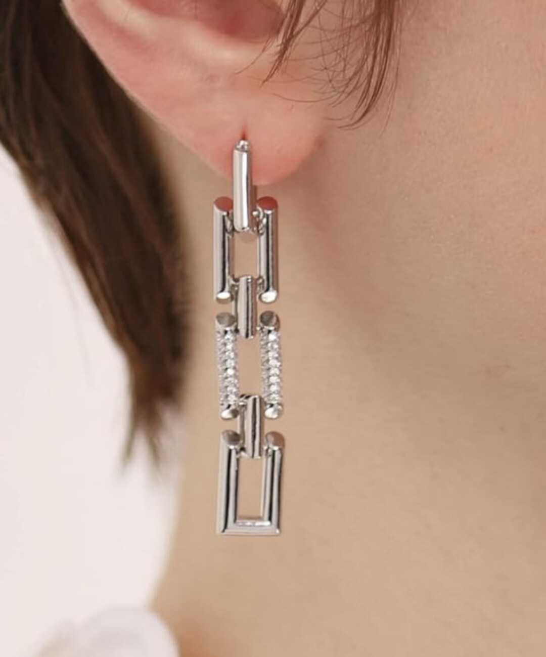 Beautiful Semijoias CZ Chain Link Dangle Earrings for Women With Cubic