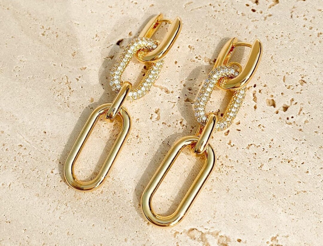 Beautiful Semijoias CZ Chain Link Dangle Earrings for Women With Cubic