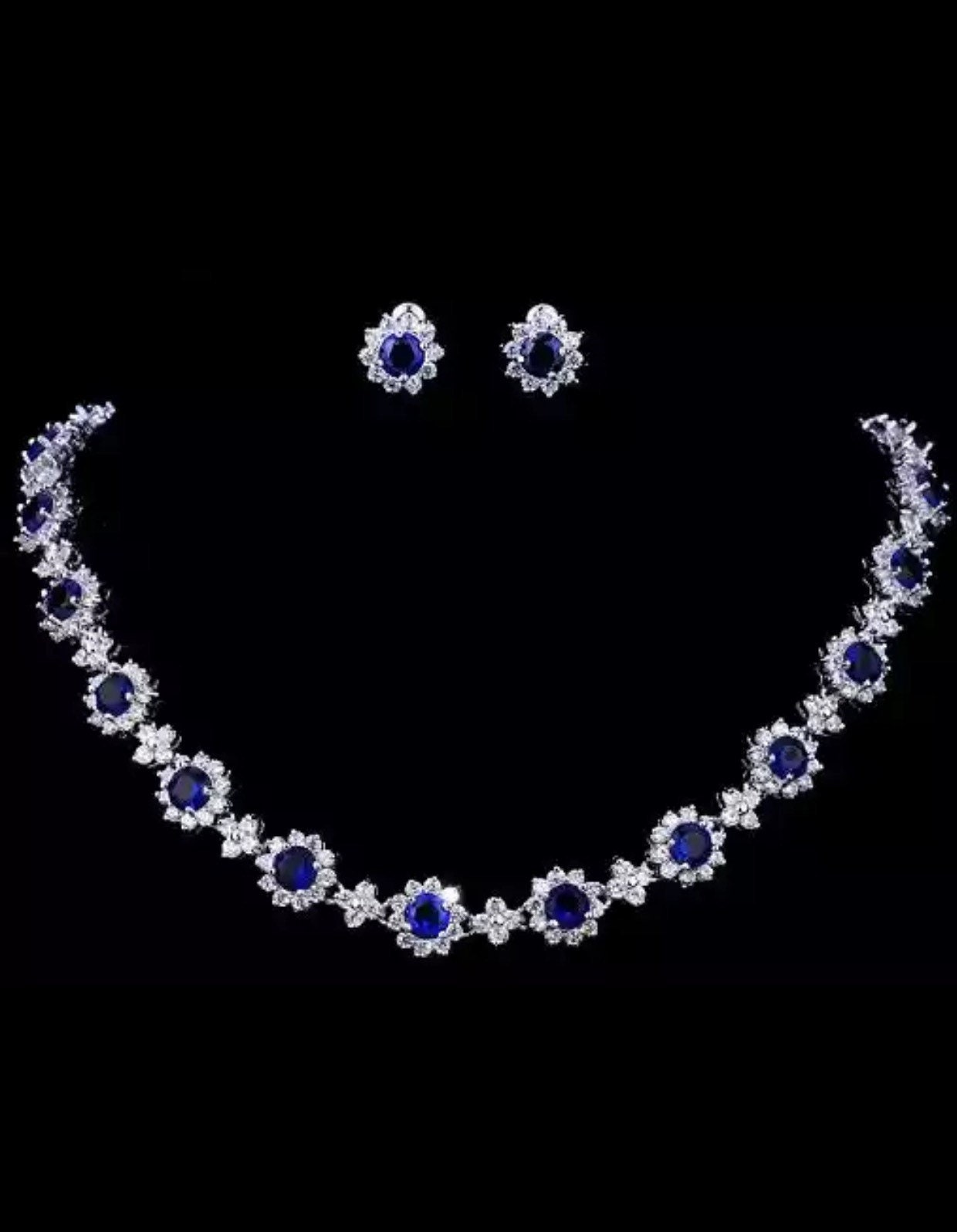 Blue Luxury Cubic Zircon Crystal Bridal Jewelry Sets Necklace Earrings Sets for Women Wedding Party Jewelry. Bridal jewelry . Mother’s Day