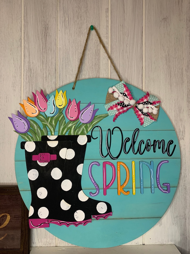 18”welcome Spring Door Hanger - Etsy