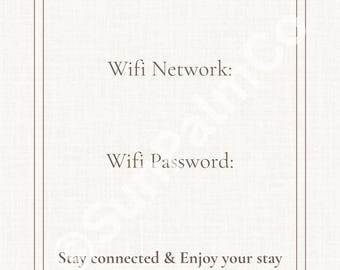 Wifi Password Sign, Airbnb printable, guest room decor, vacation rental template (Print only)