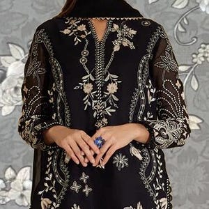 Black Embroidered 3 Piece Suit with Dupatta | Elegant Formal Wear by Pink Tulip PR-0217