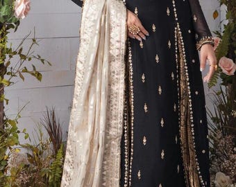 Pink Tulip Pakistani Indian Designer Wear Black Lehenga - PR 1028