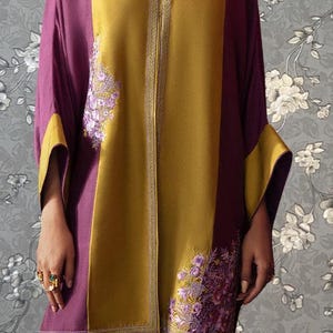 Purple & Mustard Embroidered Kaftan Style Set | Festive Pakistani Outfit by Pink Tulip - PR-0343