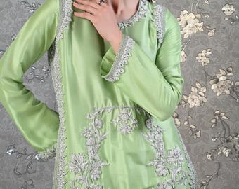Light Green Embroidered Dress with Pants – Elegant Designer Wear Pink Tulip PR-0315