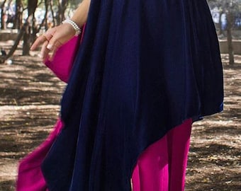 Pink Tulip Pakistani Indian Designer Wear Blue Velvet Kaftan - PR 1079