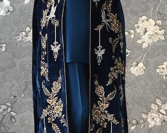 Navy Blue Velvet Embroidered Long Jacket Dress | Luxury Formal Wear | Pink Tulip | PR-0501