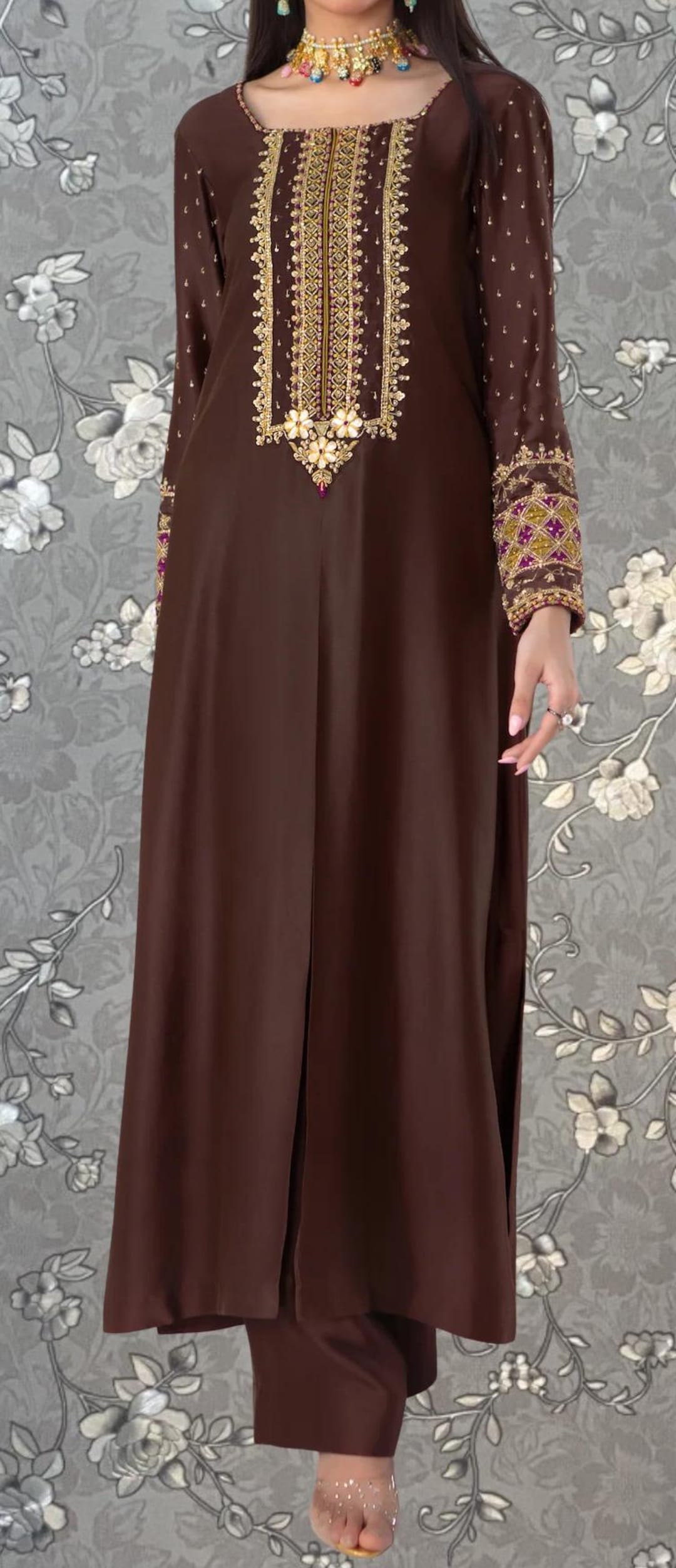 dark brown dress pakistani Chocolate Embroidered | Formal Long Shirt Suit | Pink Tulip PR-0385 Shoe Size:35 Navy Blue Quinceanera Dresses Pineapple Dress Flared style lehenga is