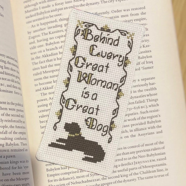 Beginner Cross Stitch Bookmark - “Behind Every Great Woman is a Great Dog” Cross Stitch Bookmark Pattern Digital Download