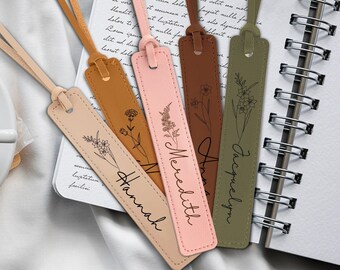 Personalized Leather Bookmark for Mother - Custom Name Bookmark with Birth Month Flower for Book Lover Gift Valentine Day Gift PU leather