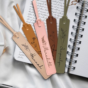 Personalized Leather Bookmark for Mother - Custom Name Bookmark with Birth Month Flower for Book Lover Gift Valentine Day Gift PU leather