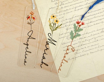 Personalized Birth Flower Bookmark: Custom Acrylic Bookmark with Tassel