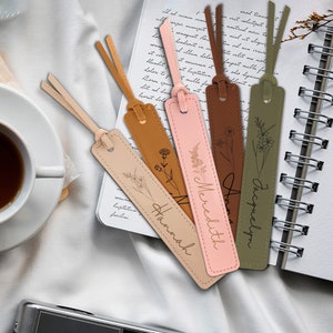 Personalized Leather Bookmark for Mother Custom Name Bookmark with Birth Month Flower for Book Lover Gift Valentine Day Gift PU leather image 1