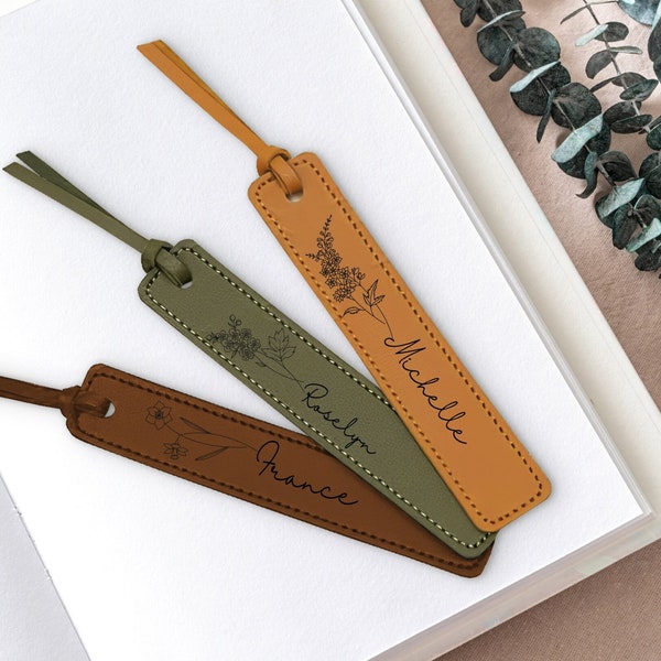 Personalized Leather Bookmark for Mother - Custom Name Bookmark with Birth Month Flower for Book Lover Gift Valentine Day Gift PU leather