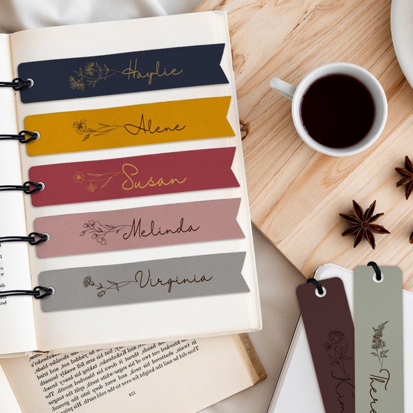 Personalized Leather Bookmark for Woman - Custom Name Book Mark with Birth Month Flower - Book Accessory Gift for Reader - Book Lovers Gift
