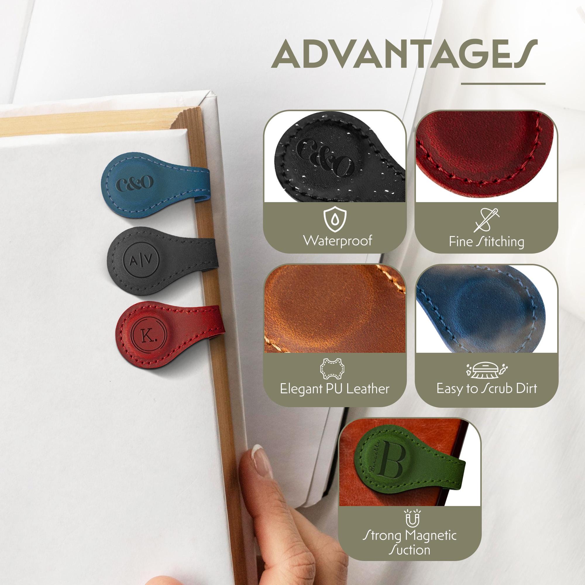Custom Leather Magnetic Bookmark with Initial - Personalised Magnetic Bookmarks with Engraved Text - Book Accessories Gifts for Readers