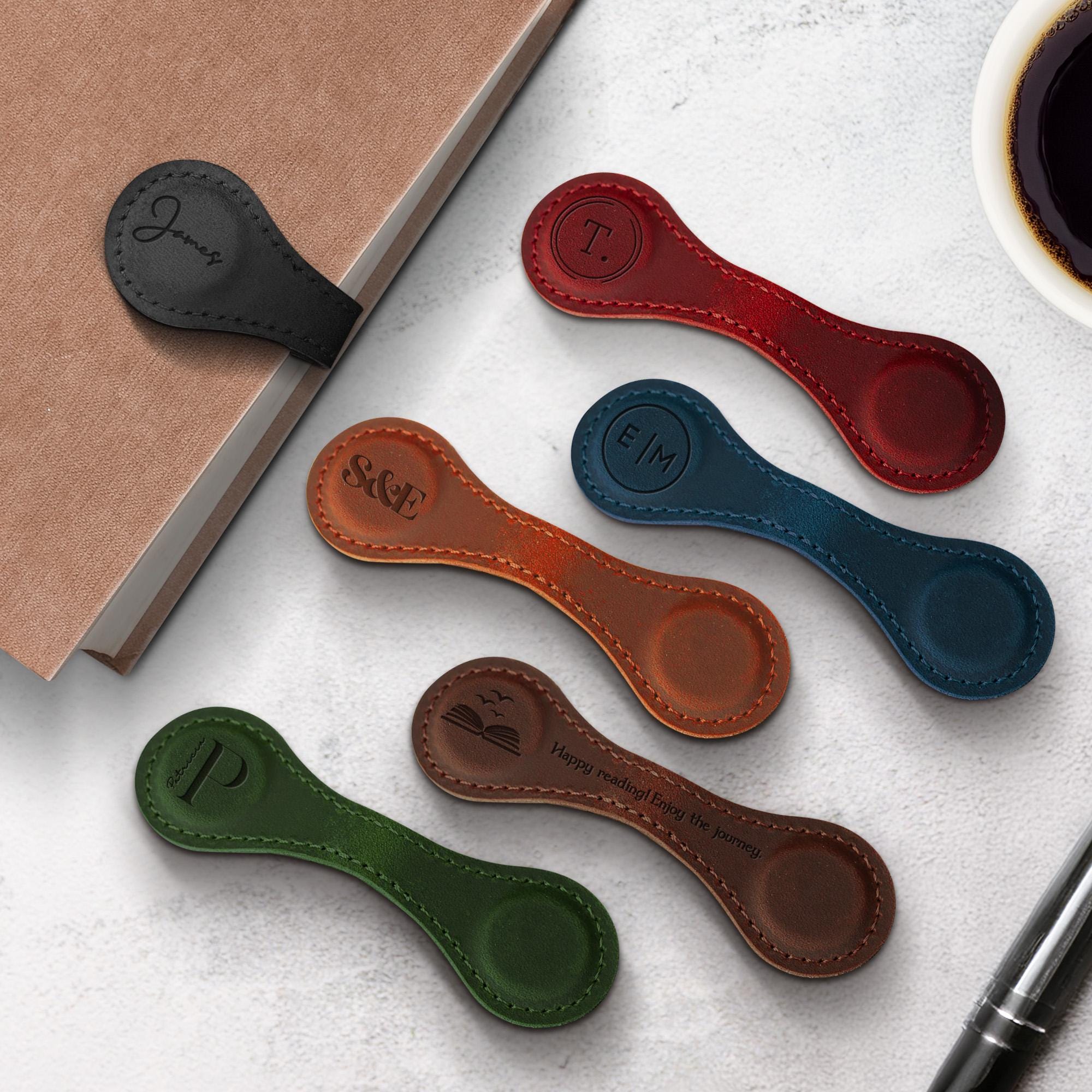 Custom Leather Magnetic Bookmark with Initial - Personalised Magnetic Bookmarks with Engraved Text - Book Accessories Gifts for Readers