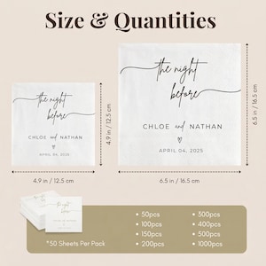 Custom Wedding Napkins with Text The Night Before Napkins - Personalized Rehearsal Dinner Napkins Bridal Shower Engagement Gifts image 4