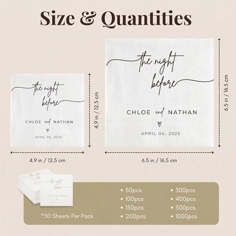 Custom Wedding Napkins with Text The Night Before Napkins - Personalized Rehearsal Dinner Napkins Bridal Shower Engagement Gifts image 4