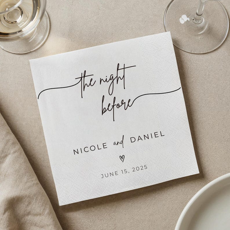 Custom Wedding Napkins with Text The Night Before Napkins