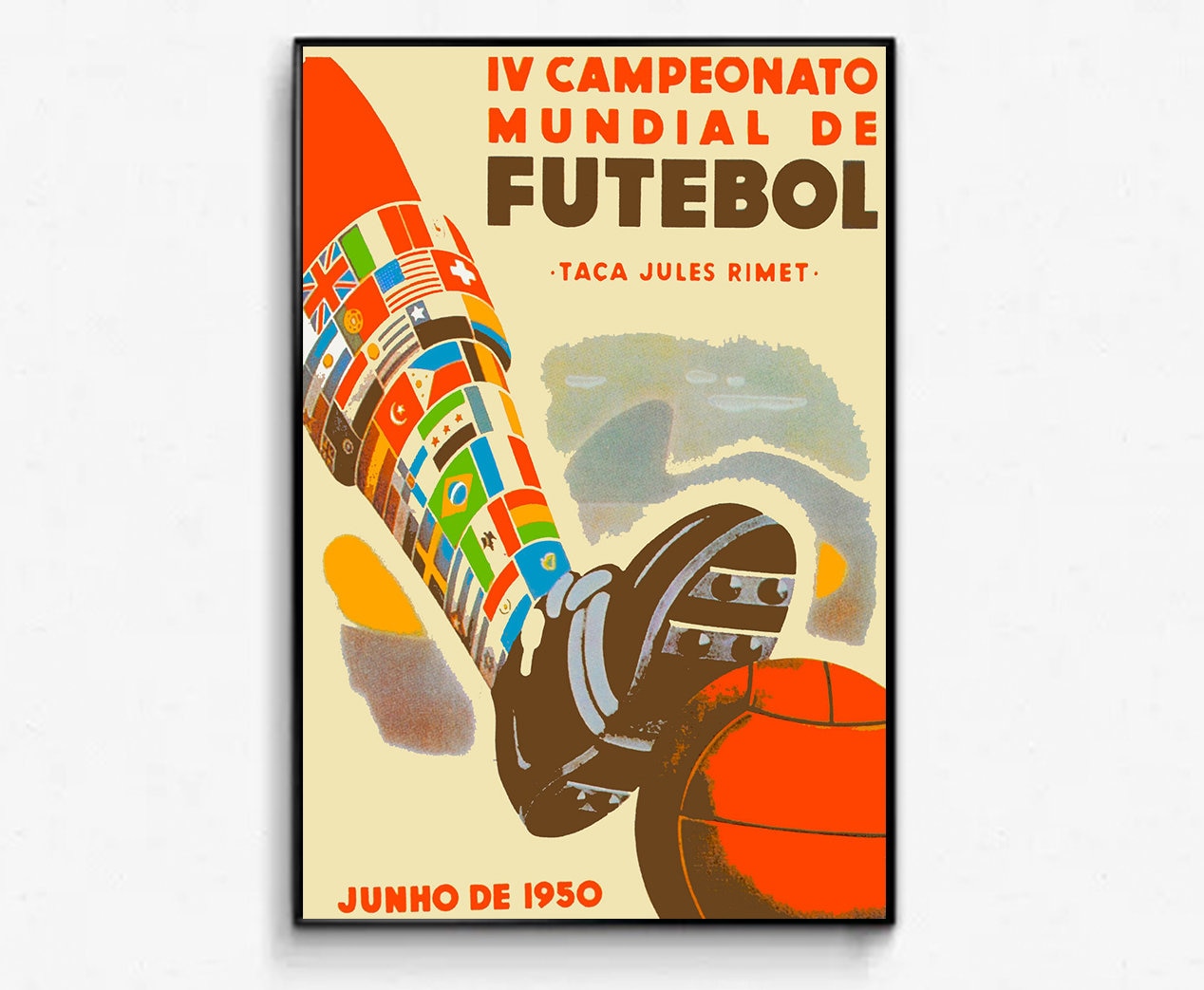 1950 FIFA World Cup Soccer Brazil South America Travel Poster